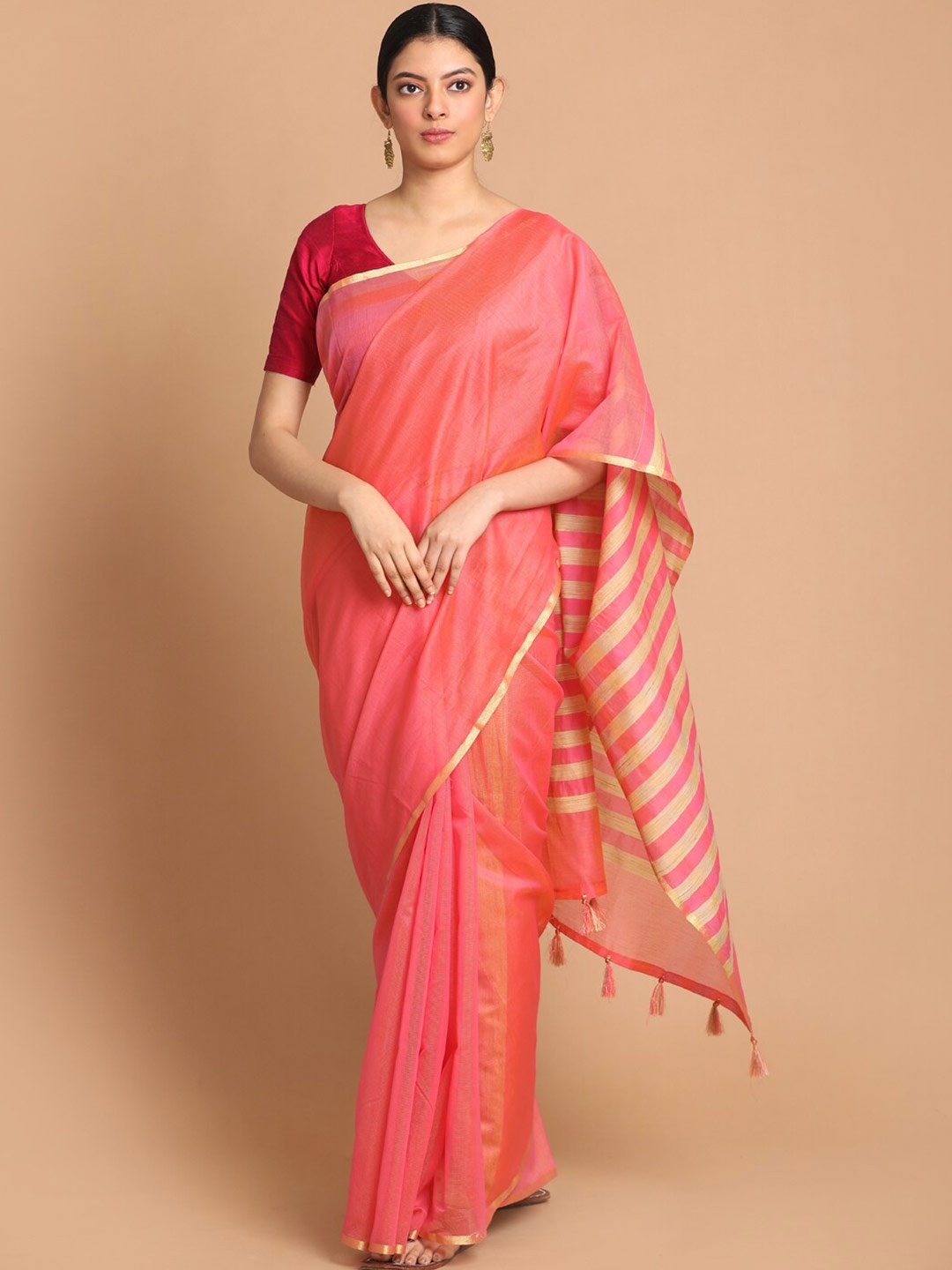 

Saranee Orange & Gold-Toned Zari Banarasi Saree