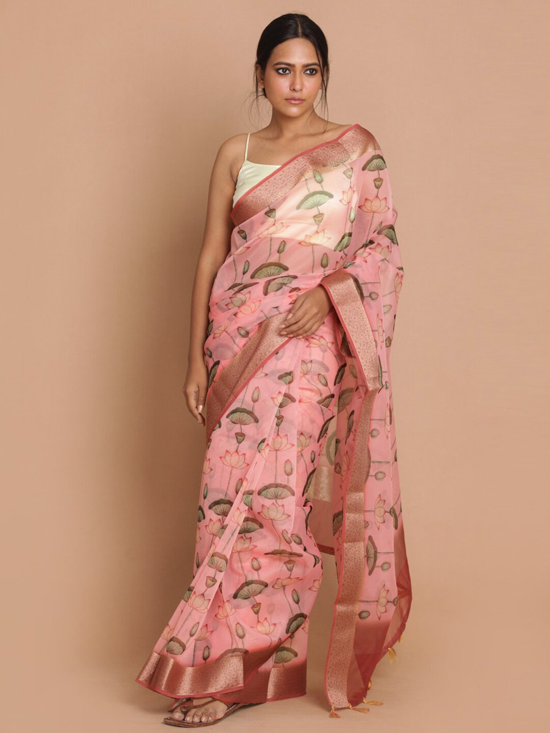 

Saranee Women Pink Printed Banarasi Saree