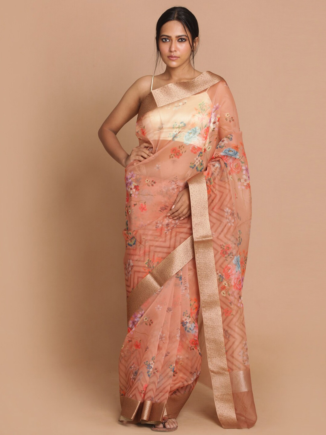 

Saranee Tan Floral Organza Banarasi Saree