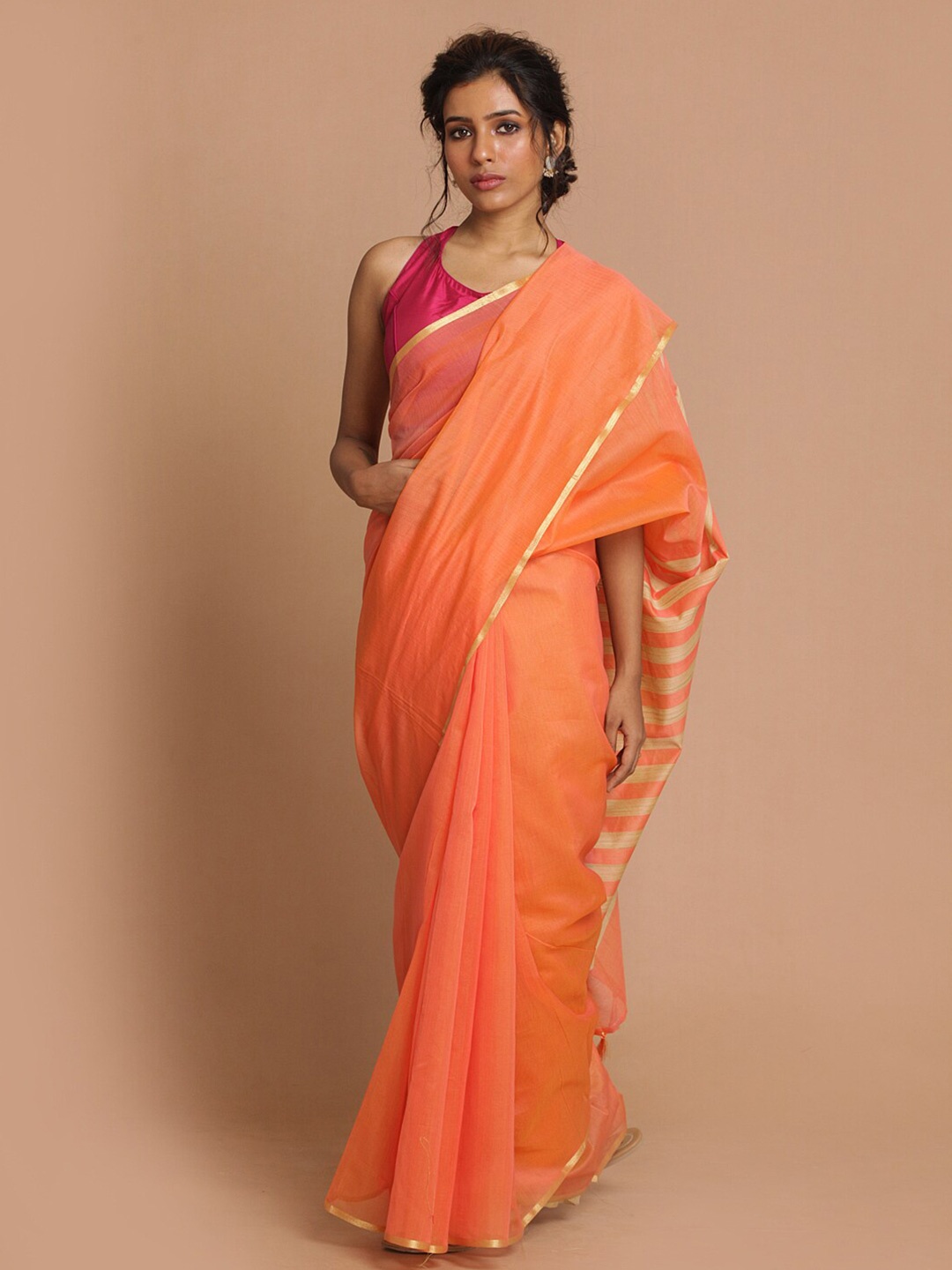 

Saranee Coral & Magenta Banarasi Saree