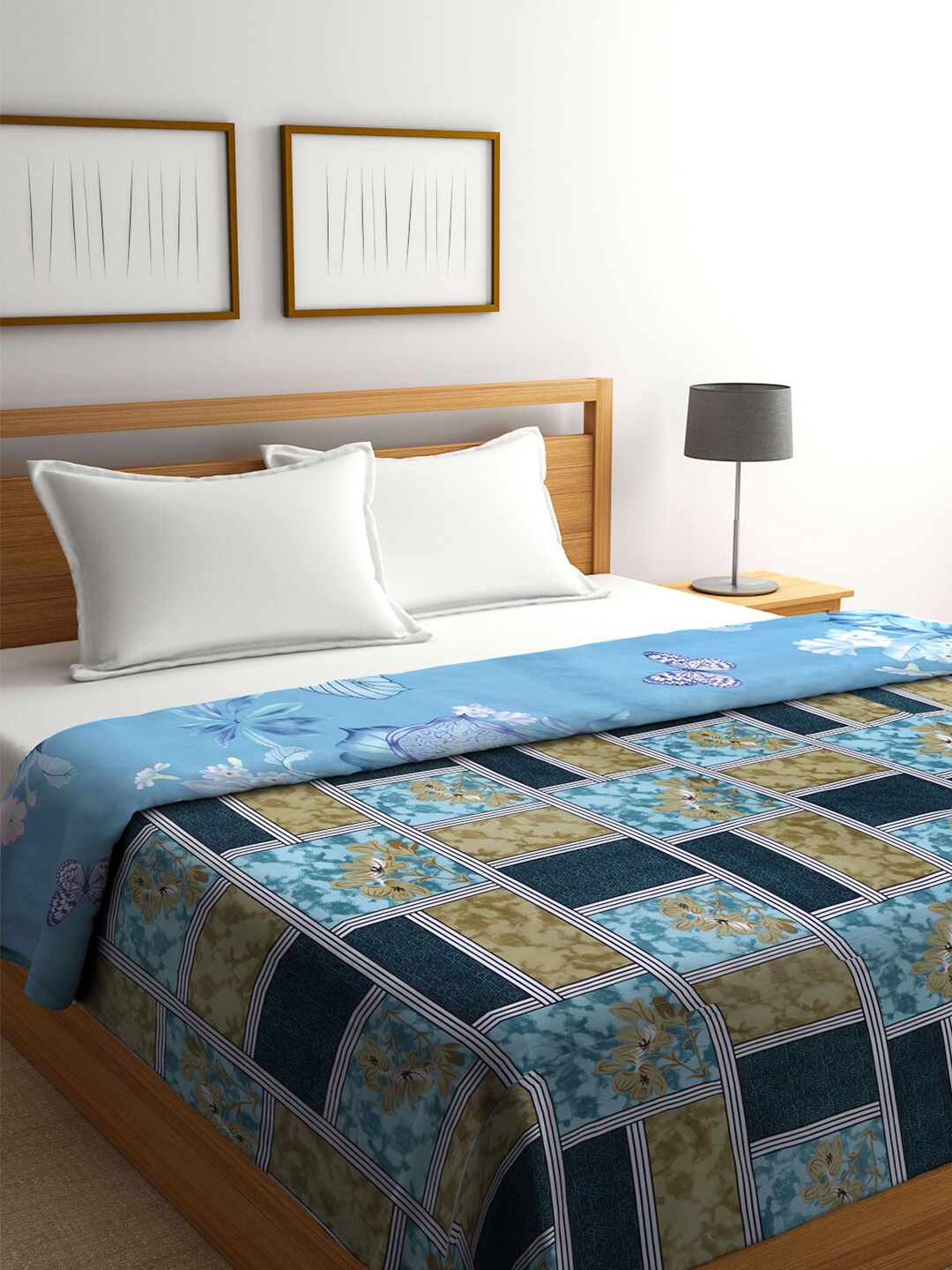 

KLOTTHE Multi Floral Mild Winter 350 GSM Double Bed Comforter, Blue