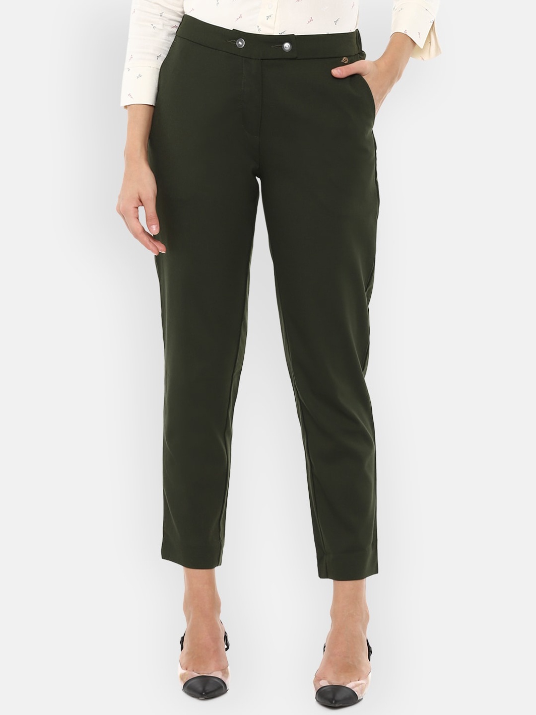 

Van Heusen Woman Women Green Solid Slim Fit Trousers