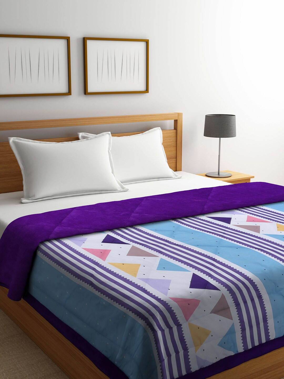 

KLOTTHE Blue & Purple Geometric Heavy Winter Double Bed Quilt