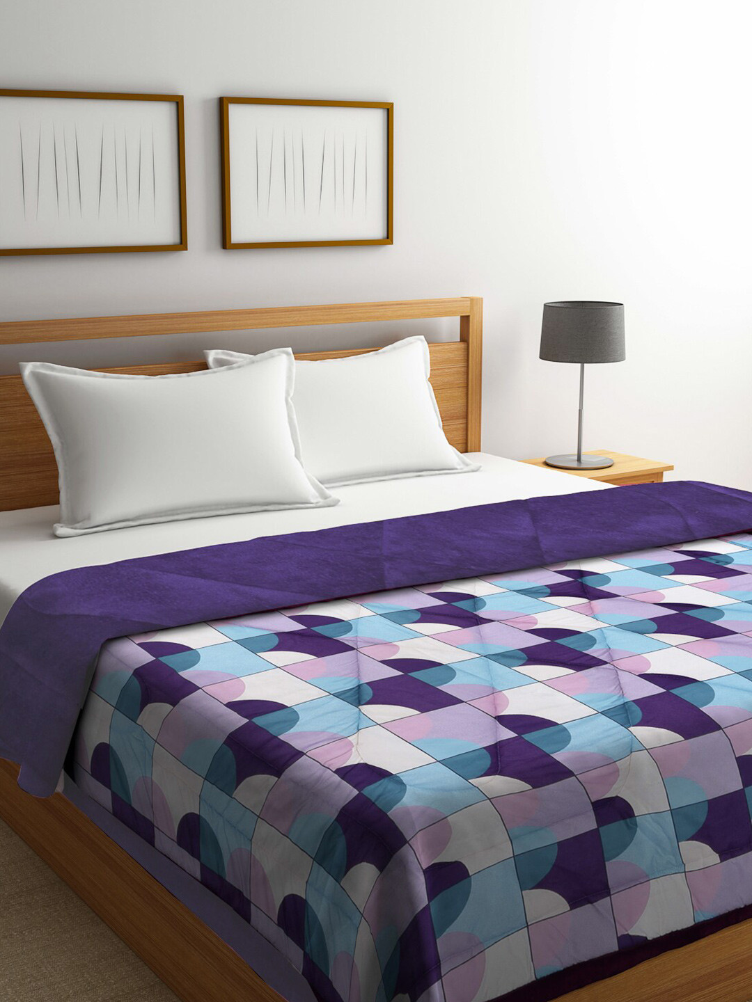 

KLOTTHE Purple & Blue Geometric Heavy Winter Double Bed Quilt