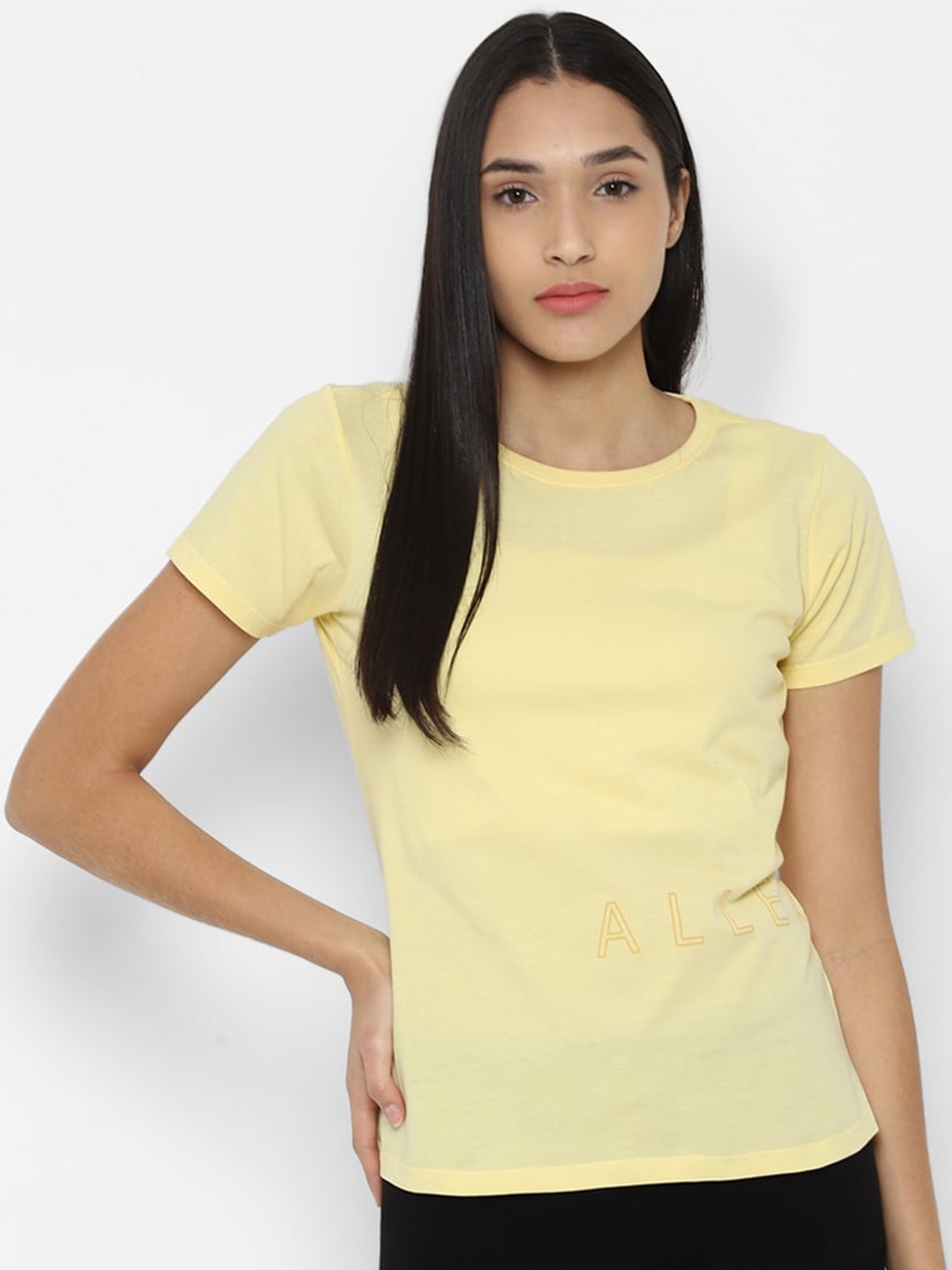 

Allen Solly Woman Women Yellow Solid Cotton T-shirt