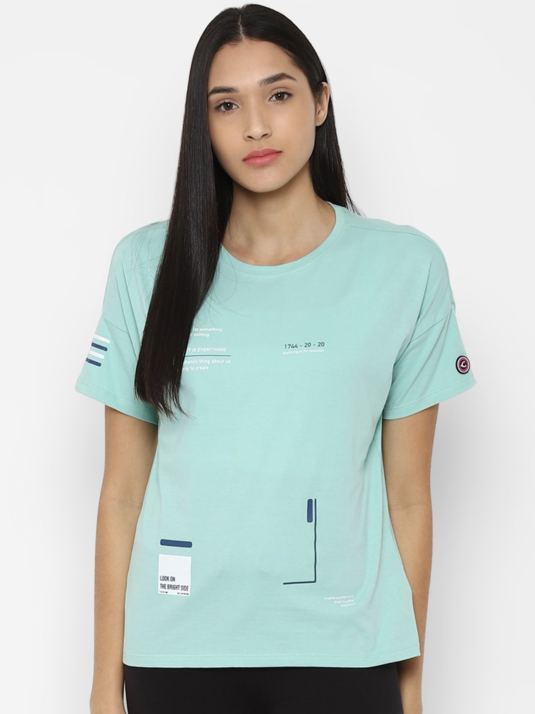 

Allen Solly Woman Women Blue Typography Printed T-shirt