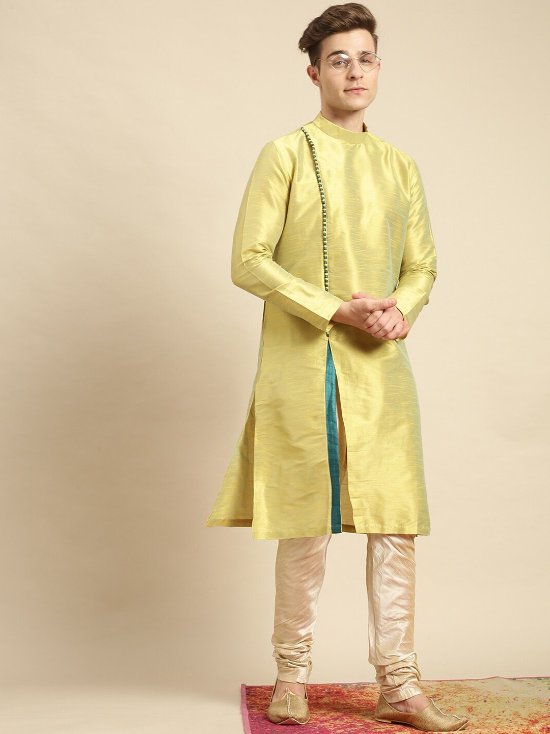 

Sanwara Men Green Angrakha Kurta with Churidar