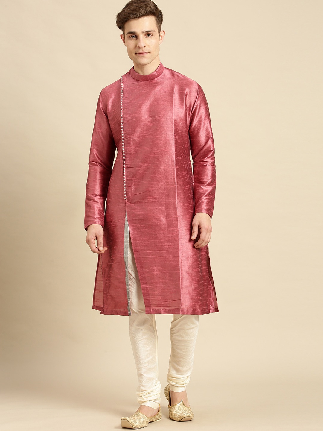 

Sanwara Men Pink Kurta with Churidar, Magenta