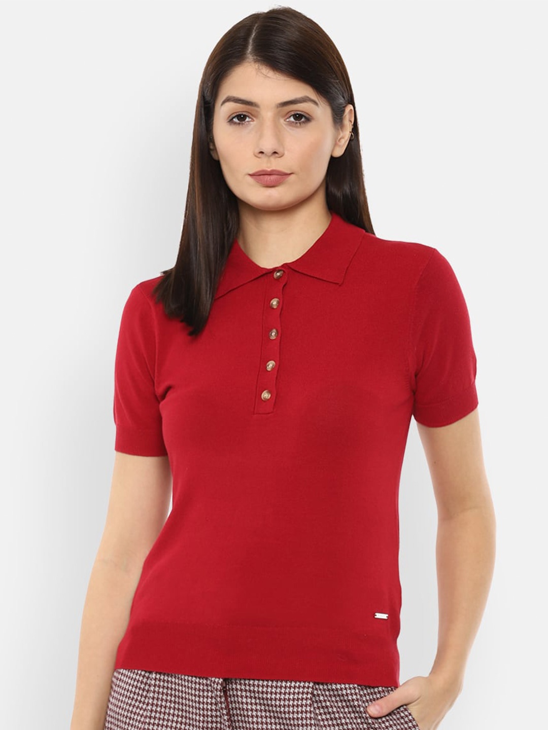 

Van Heusen Woman Red Polo Collar T-shirt