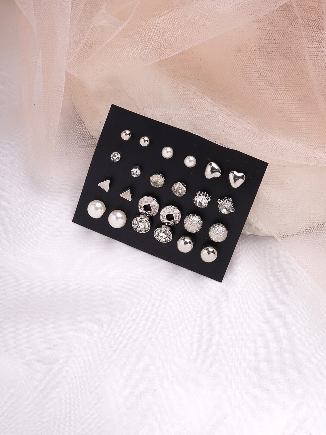 

BEWITCHED Set Of 12 Silver-Toned Contemporary Studs