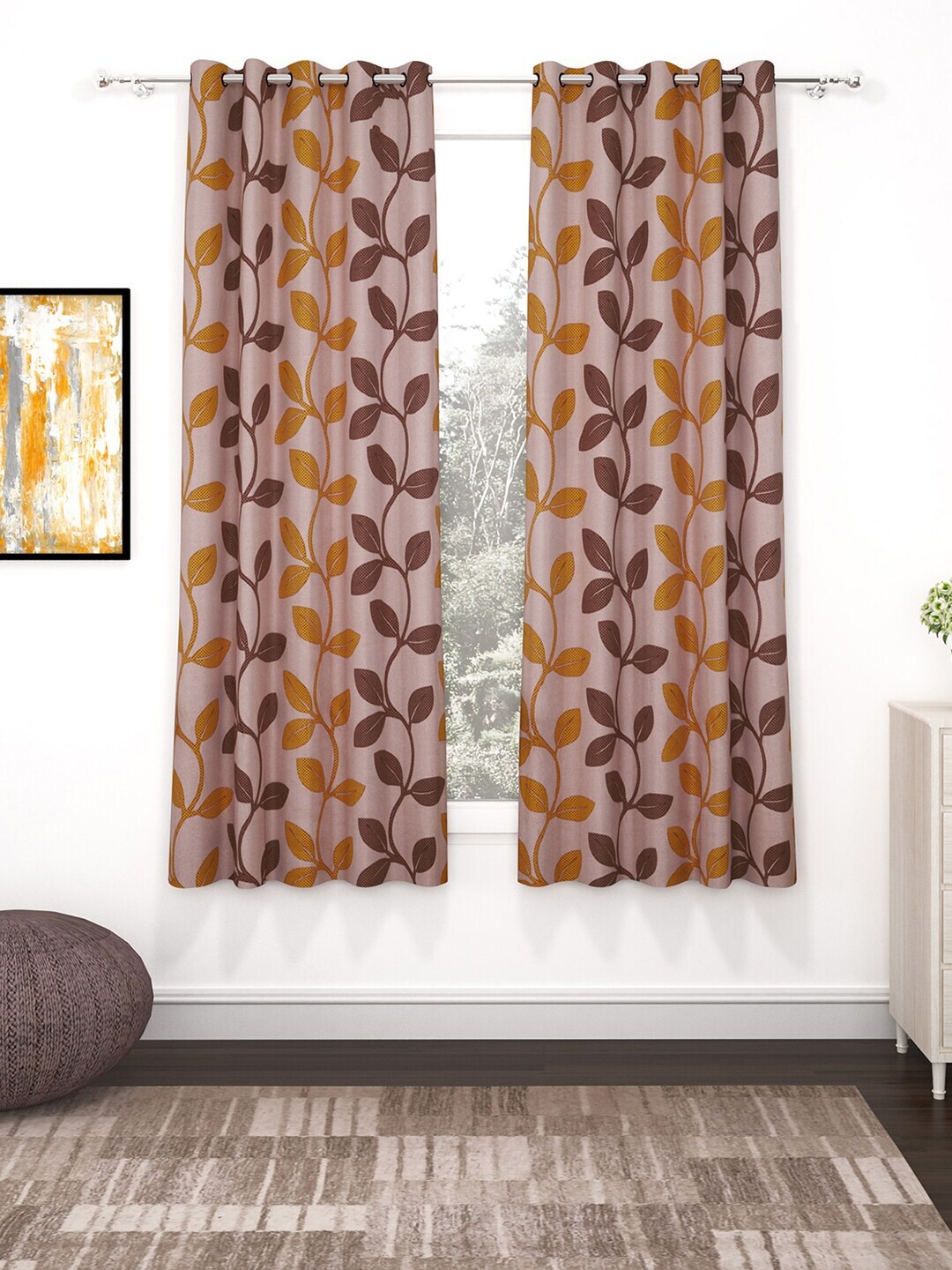 

Bedspun Brown & Mustard Set of 2 Floral Window Curtain
