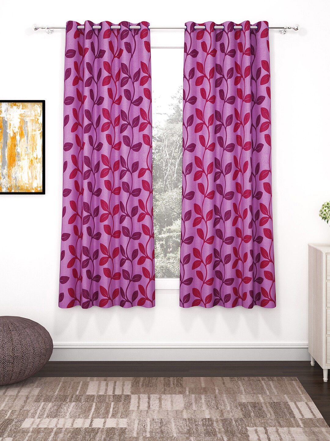 

Bedspun Purple & Pink Set of 2 Floral Window Curtain