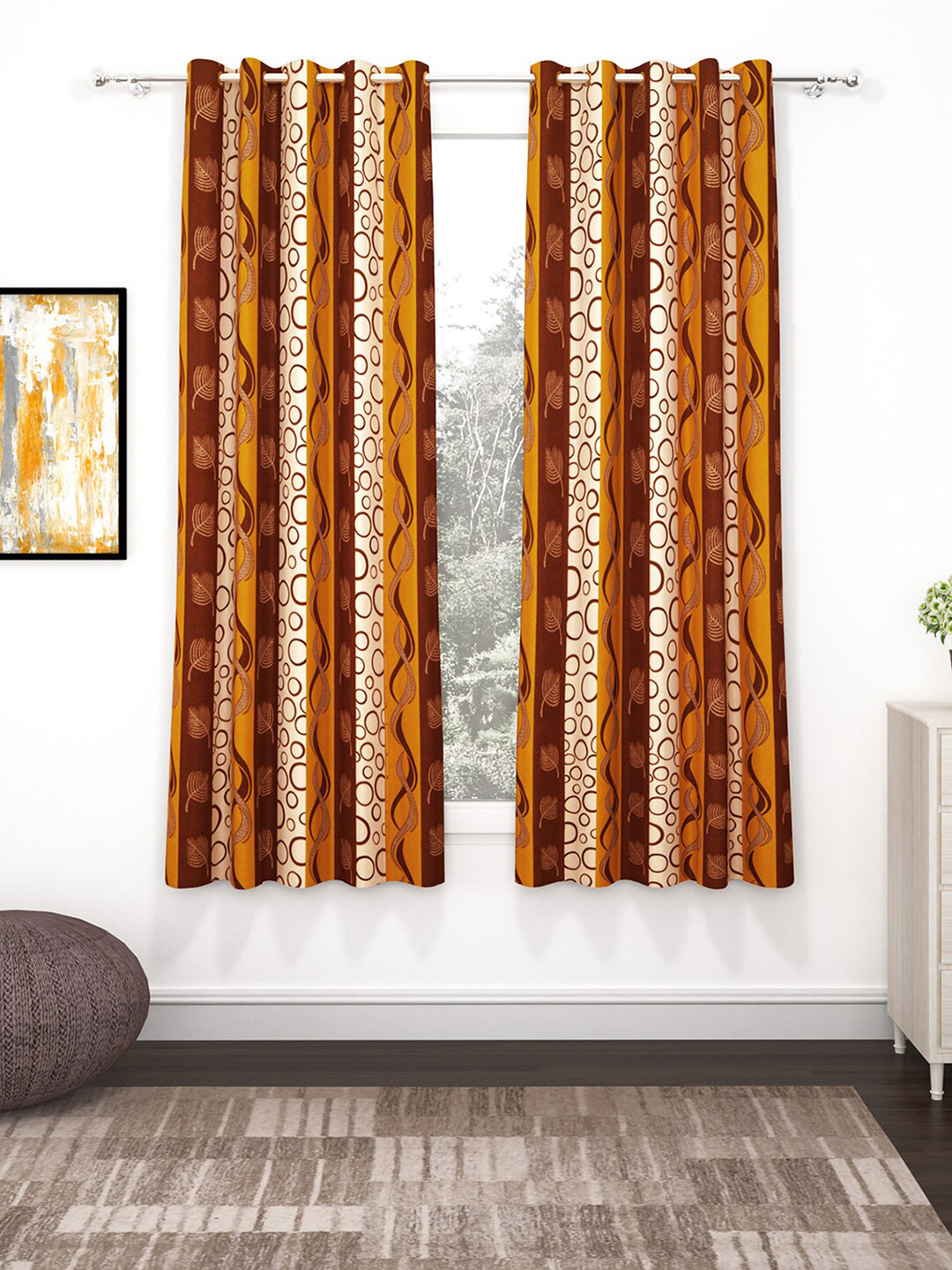 

Bedspun Brown & Beige Set of 2 Geometric Printed 5 Feet Window Curtain