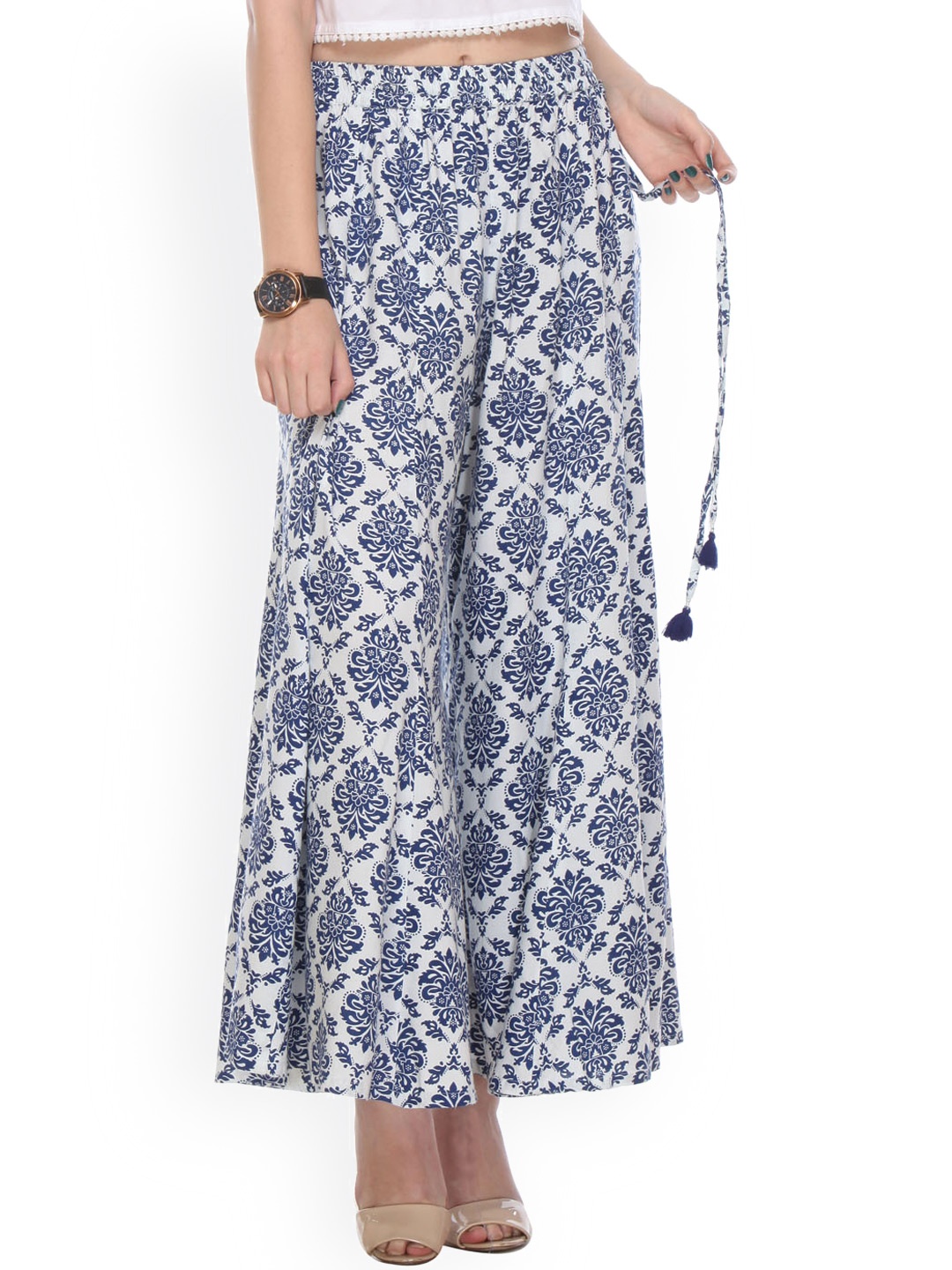

Varanga Women White Printed Regular Fit Palazzo Trousers