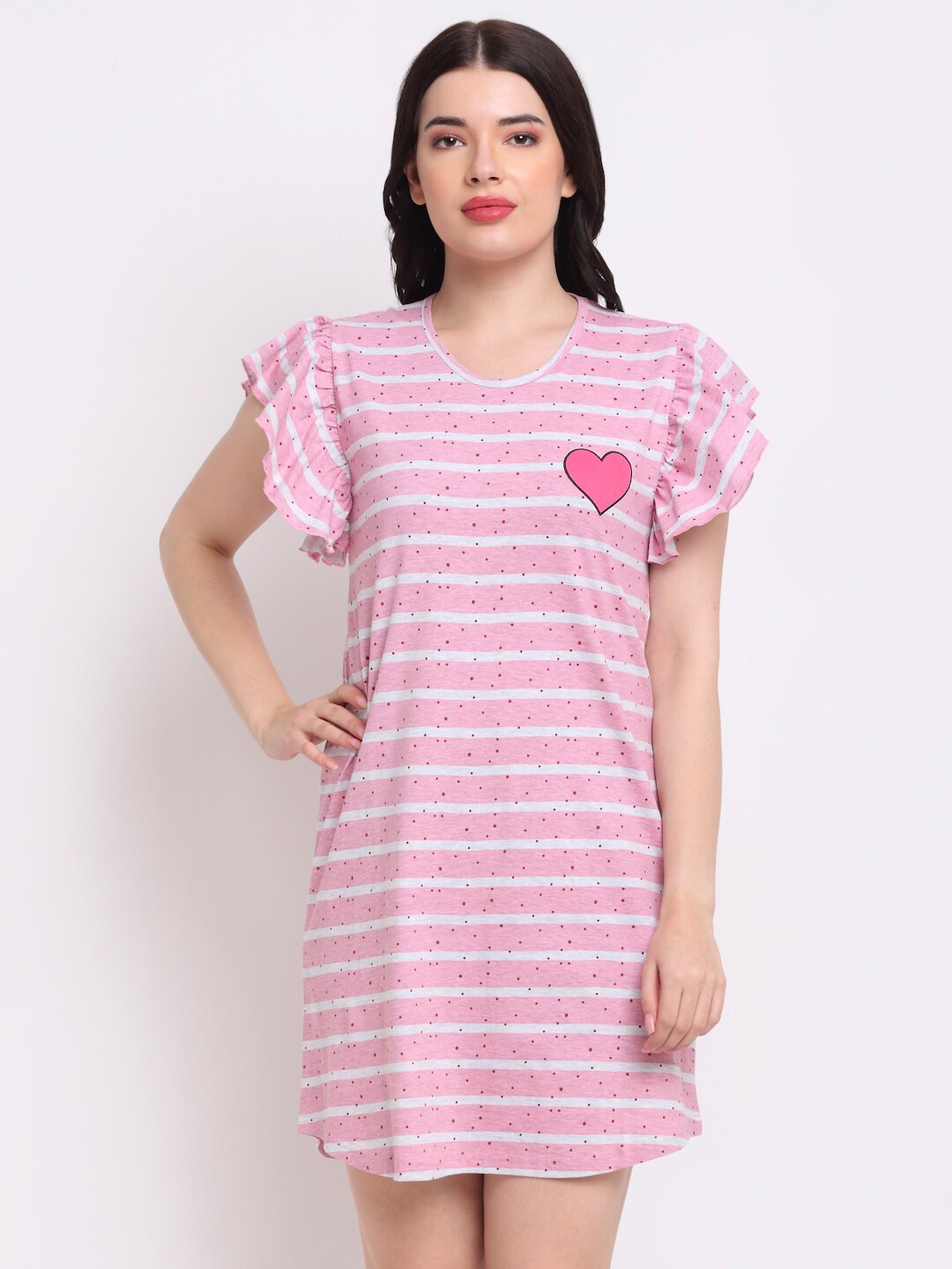 

Slumber Jill Pink Striped Pure Cotton Nightdress