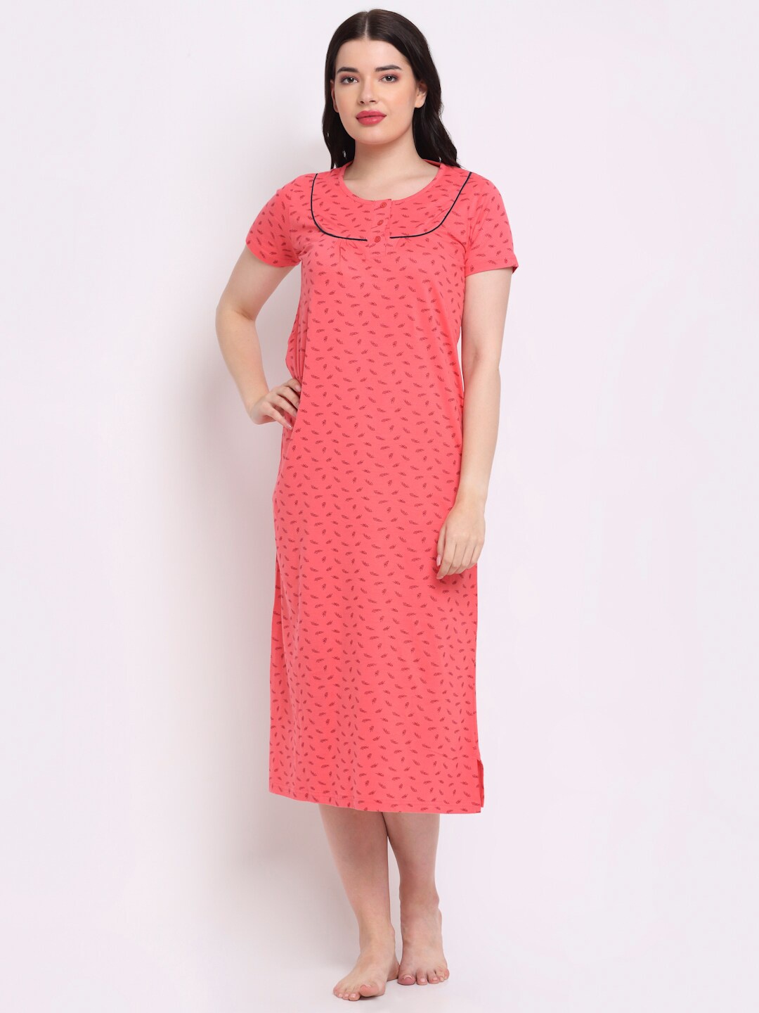 

Slumber Jill Coral Printed Pure Cotton Nightdress With Scrunchie