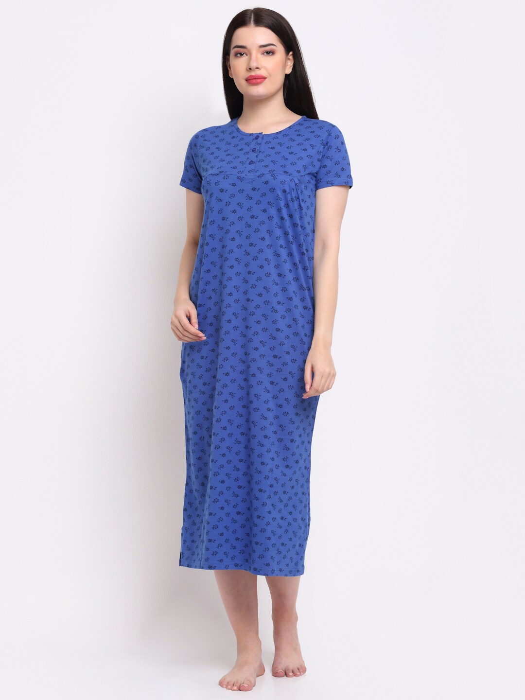 

Slumber Jill Blue Printed Pure Cotton Nightdress with Scrunchie