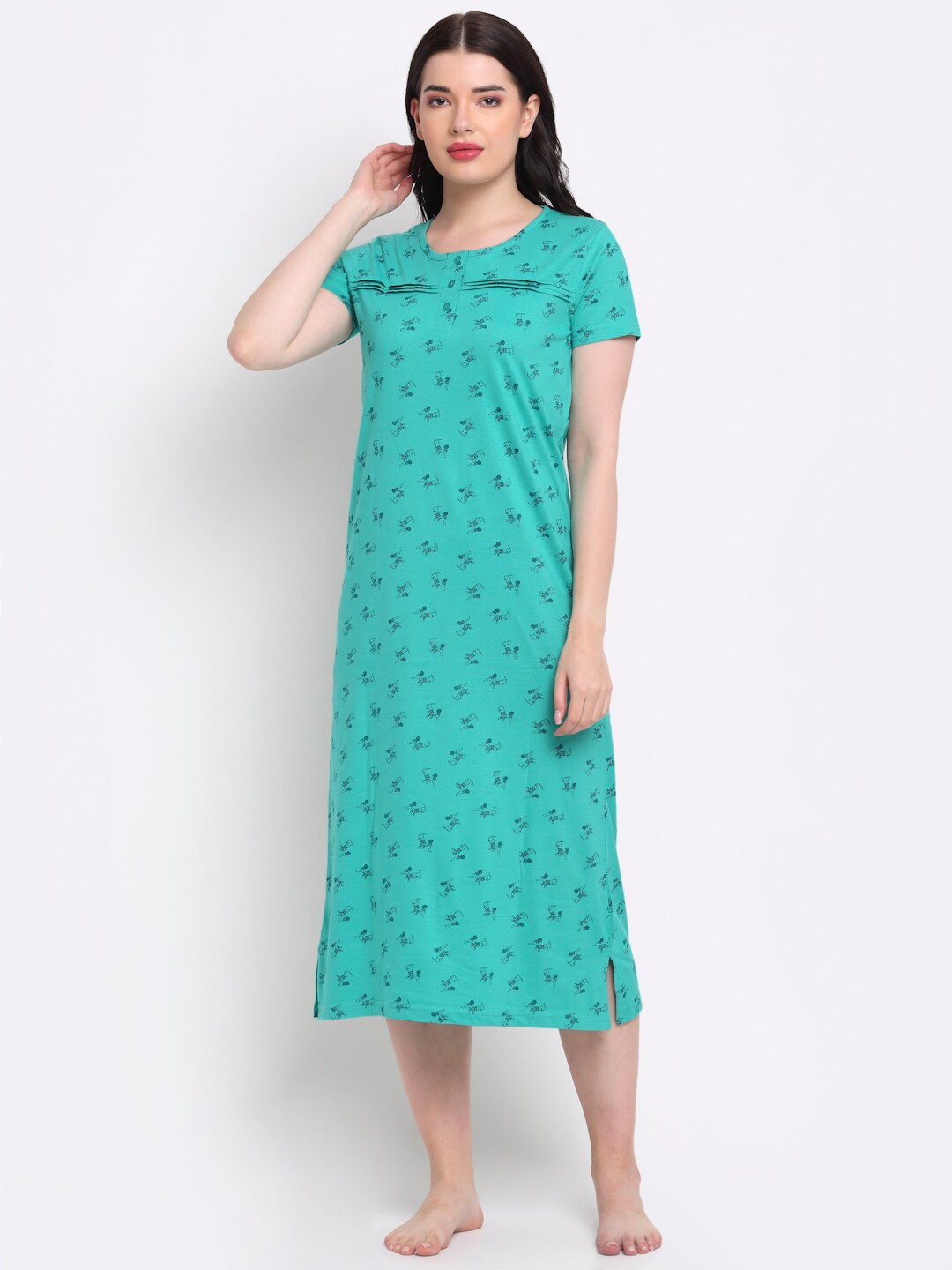 

Slumber Jill Women Green Printed Nightdress