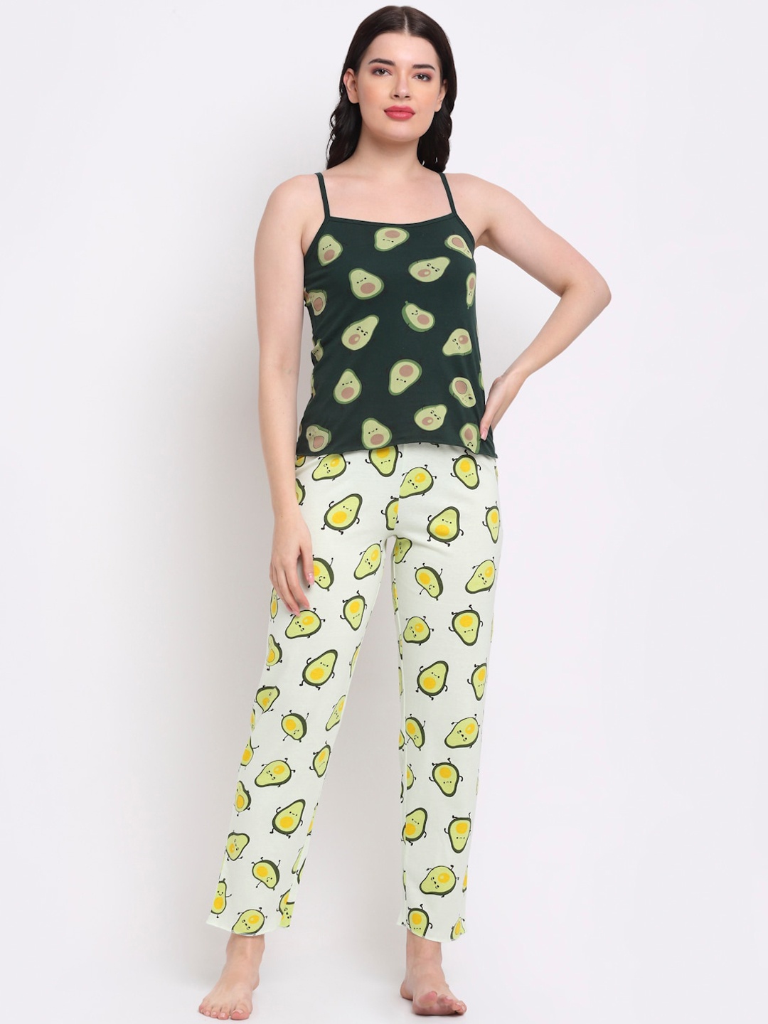 

Slumber Jill Women Green & White Printed Night suit