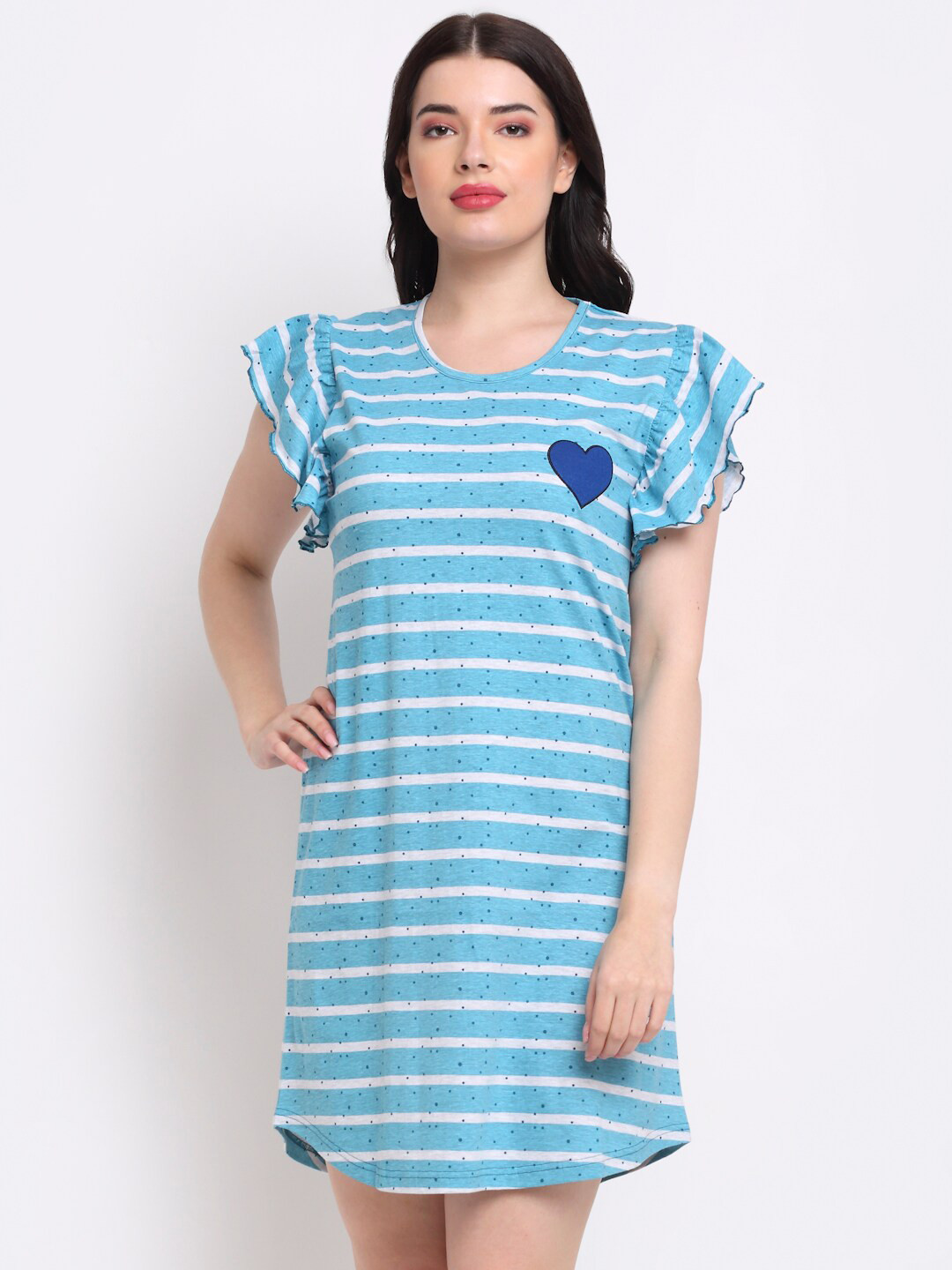 

Slumber Jill Blue Printed Frill Sleeve Pure Cotton Nightdress