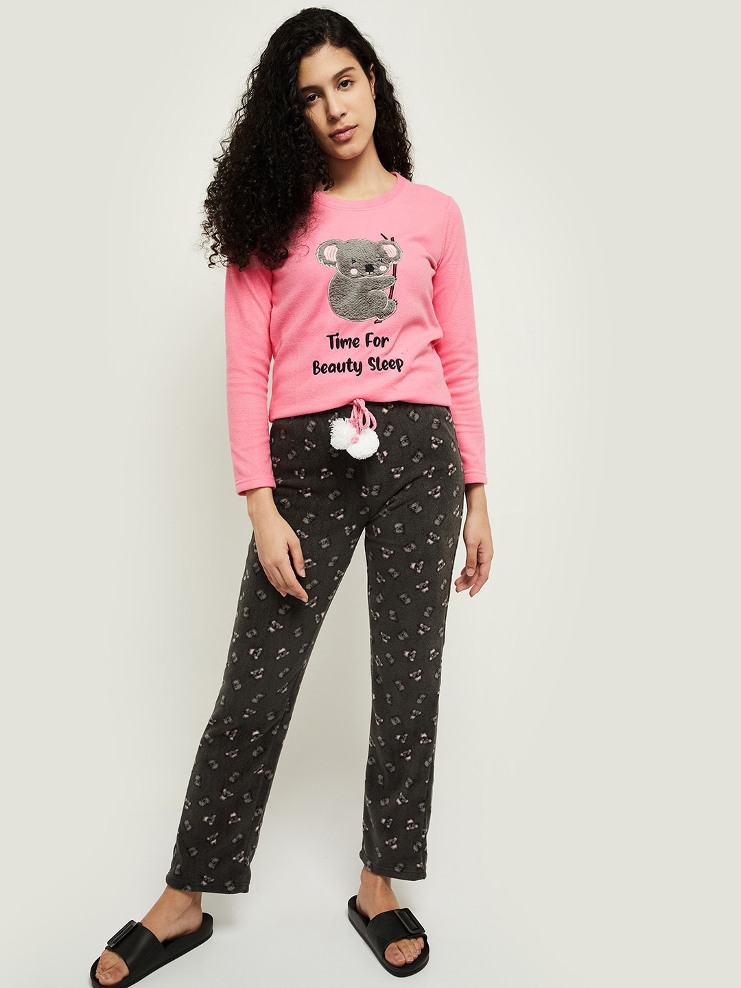 

max Women Pink & Grey Printed Night suit