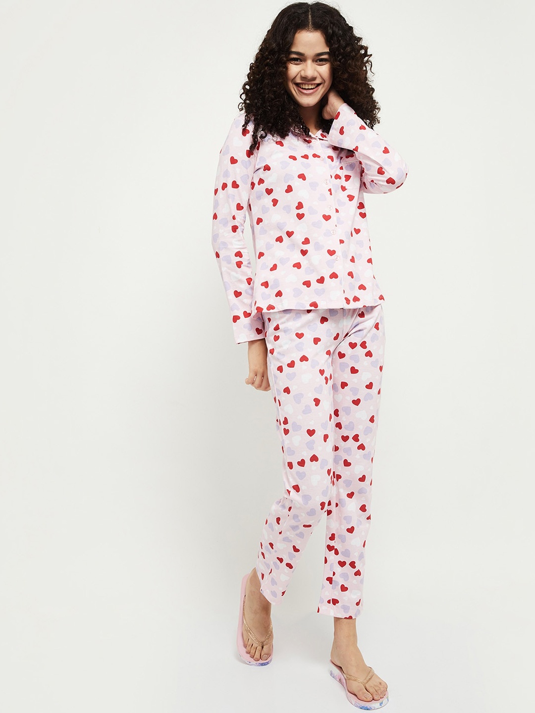 

max Women Pink & White Printed Night suit