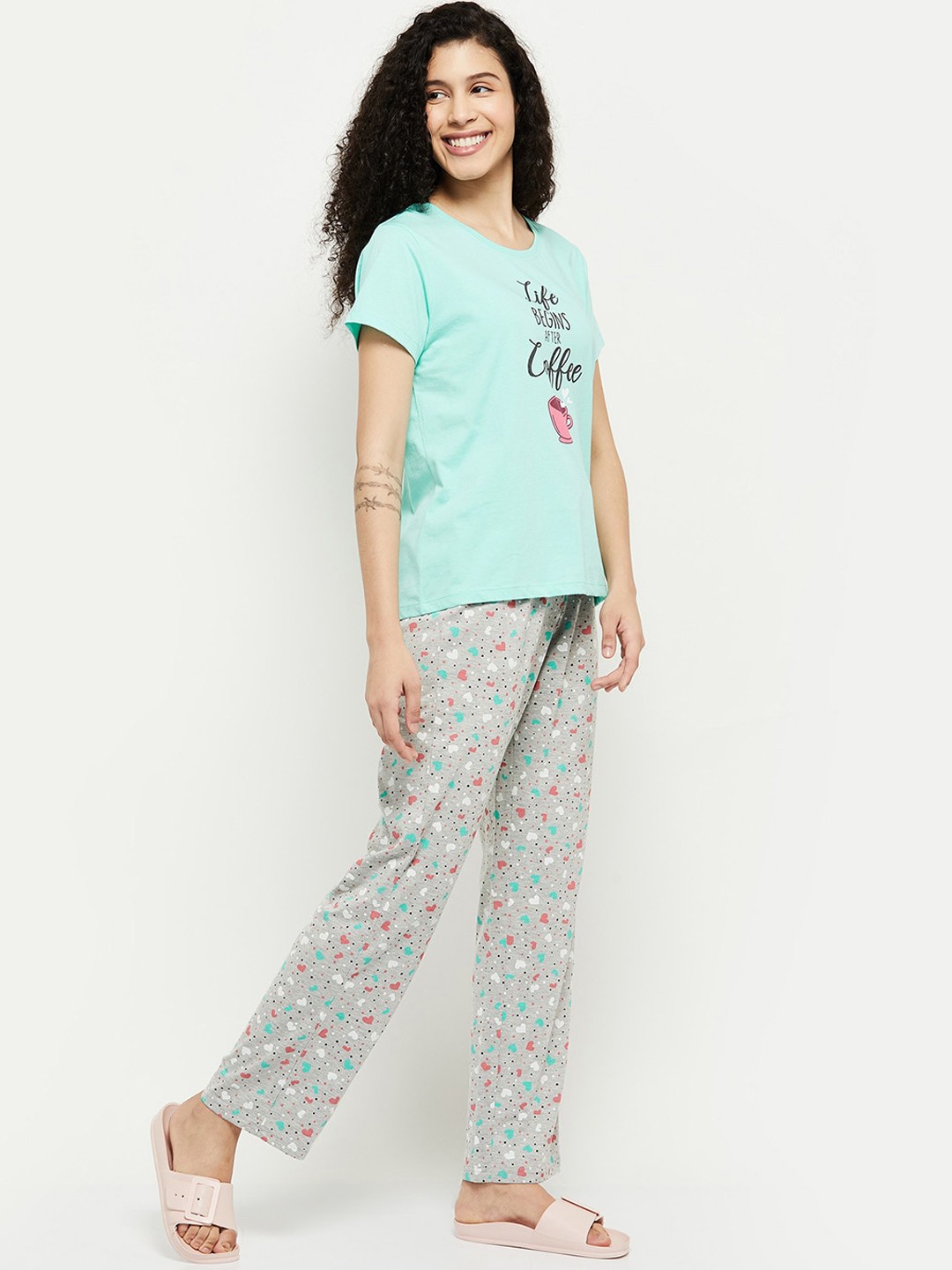 

max Women Green & Black Printed Pure Cotton Night suit