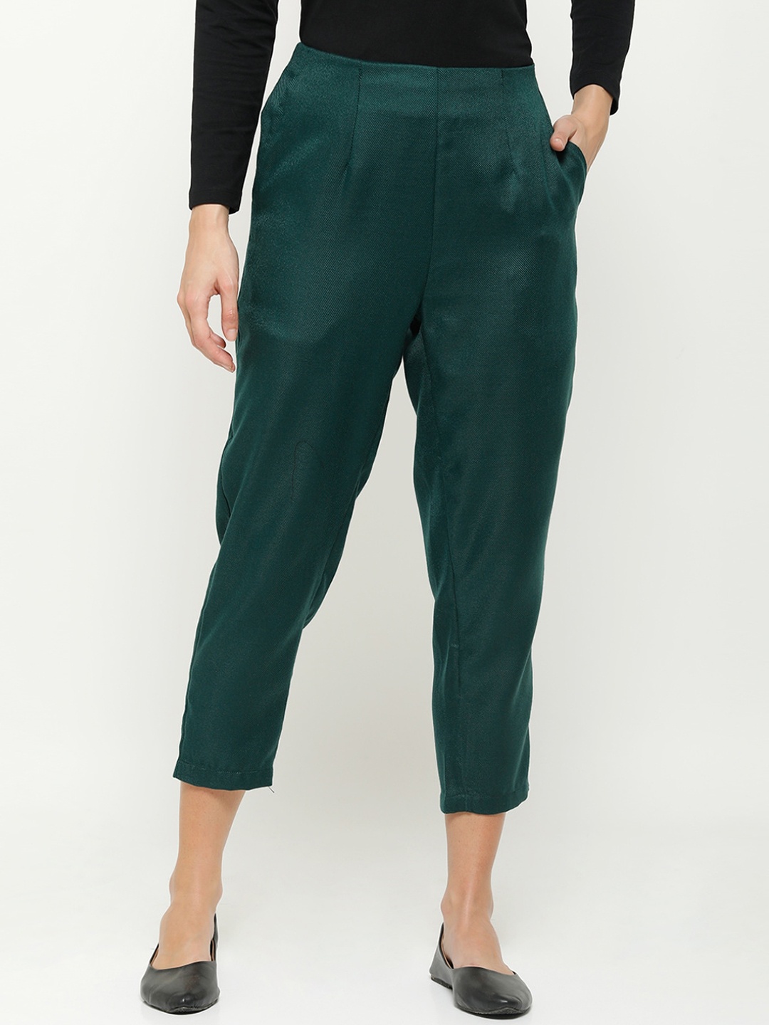 

De Moza Women Green Pleated Trousers