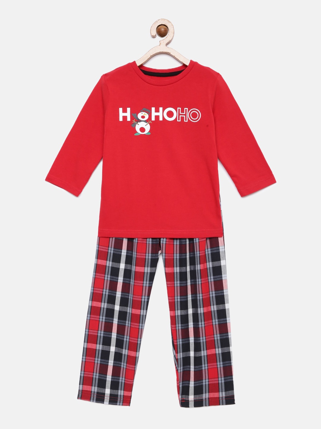 

mackly Unisex Kids Red & Blue Printed Night suit