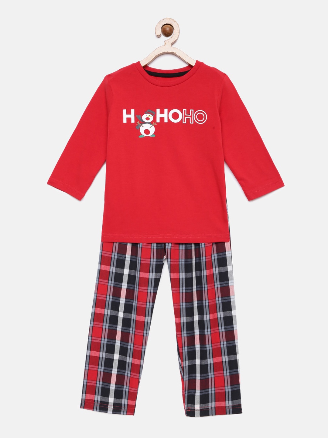 

mackly Unisex Kids Red & Black Printed Night suit