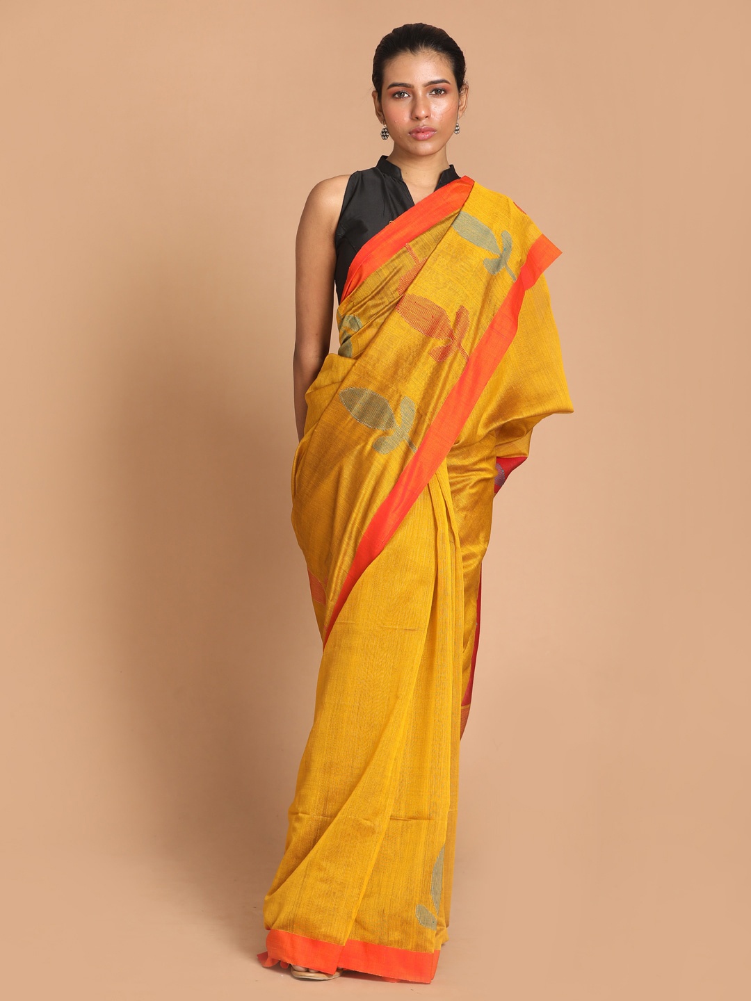 

Indethnic Yellow & Red Woven Design Jamdani Saree