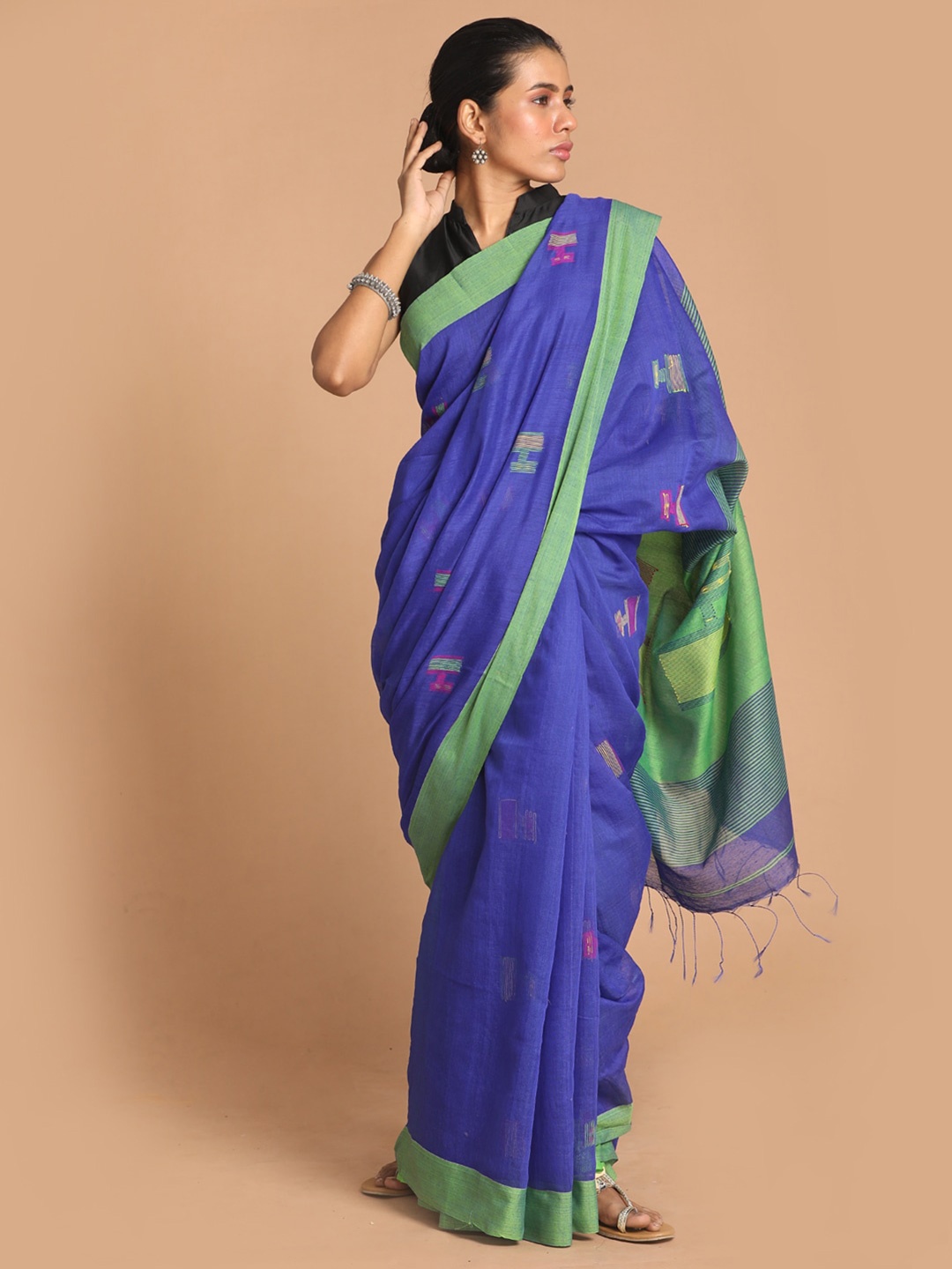 

Indethnic Blue & Green Woven Design Jamdani Saree