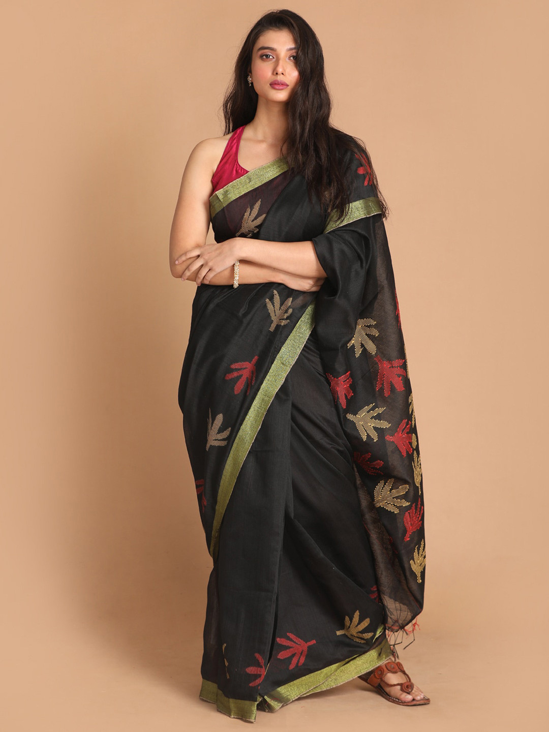 

Indethnic Black & Red Woven Design Jamdani Saree