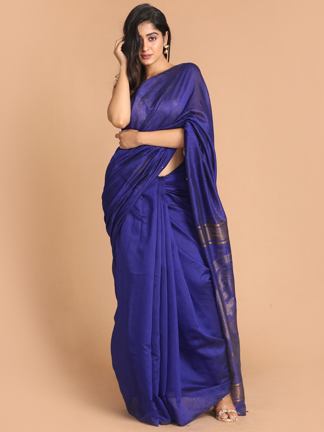 

Indethnic Navy Blue Jamdani Saree