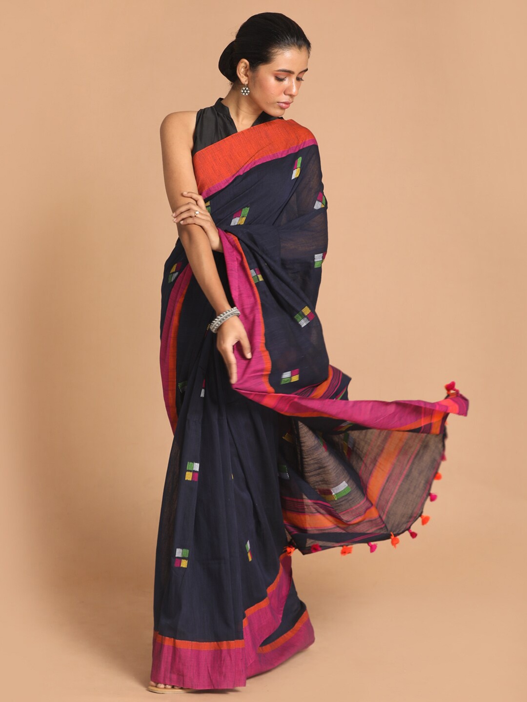 

Indethnic Women Black Woven Design Saree