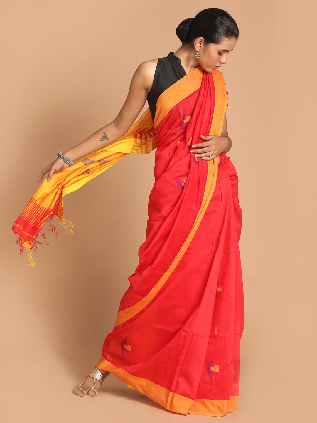 

Indethnic Red Woven Design Jamdani Saree