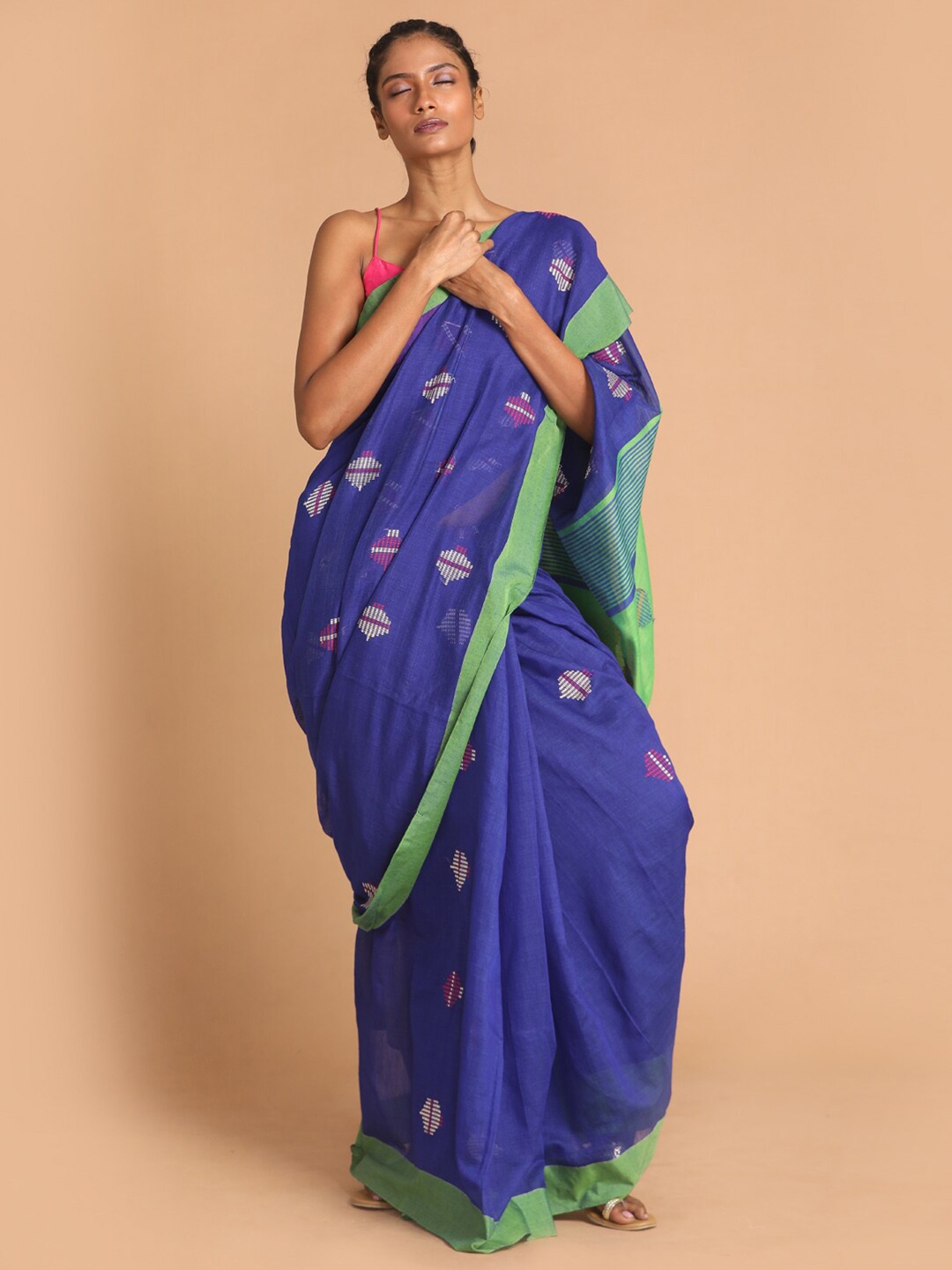 

Indethnic Blue & Green Woven Design Jamdani Saree