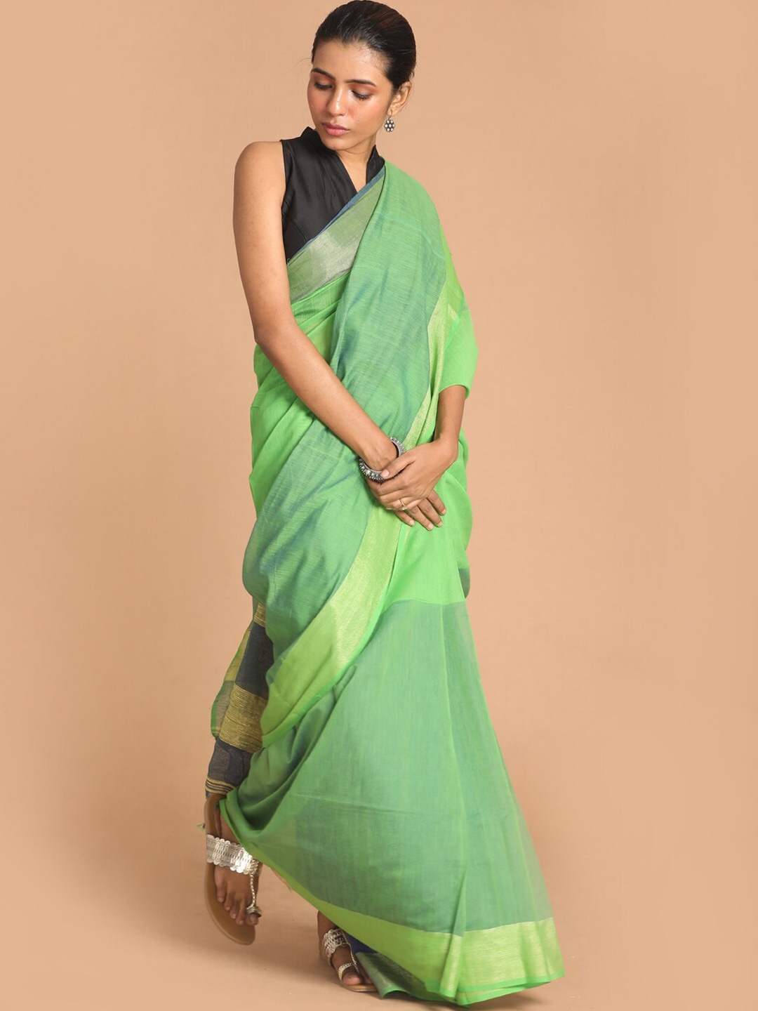 

Indethnic Green & Blue Jamdani Saree