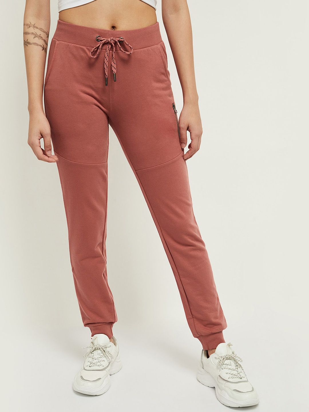

max Women Peach-Coloured Solid Pure Cotton Joggers