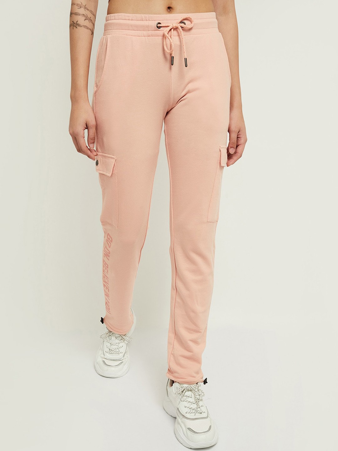 

max Women Peach Colored Solid Pure Cotton Track Pants