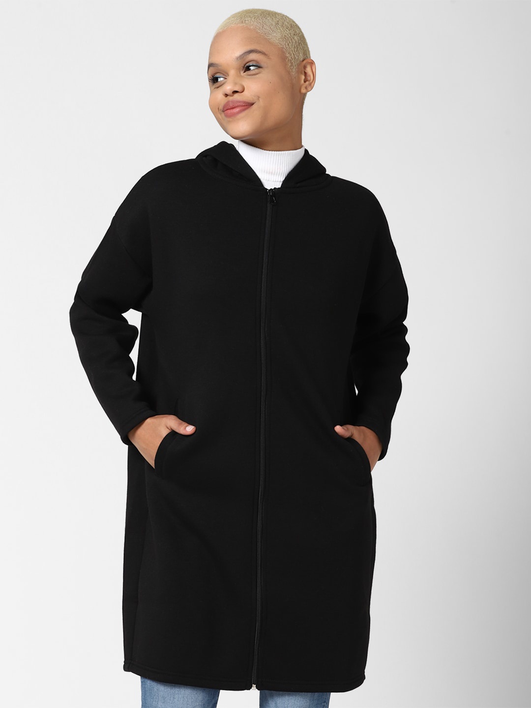 

FOREVER 21 Women Black Longline Tailored Jacket