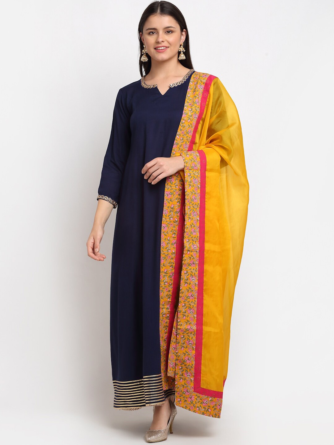 

anokherang Women Navy Blue Kurta With Dupatta