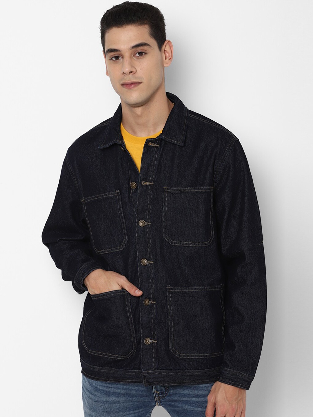 

FOREVER 21 Men Blue Patch-Pocket Denim Jacket