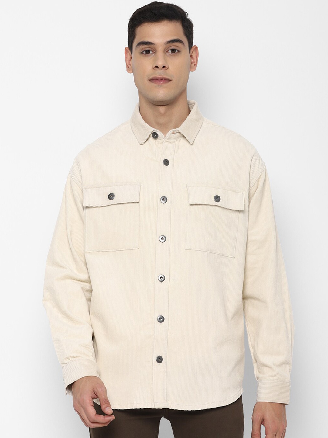 

FOREVER 21 Men Cream-Coloured Pure Cotton Tailored Jacket