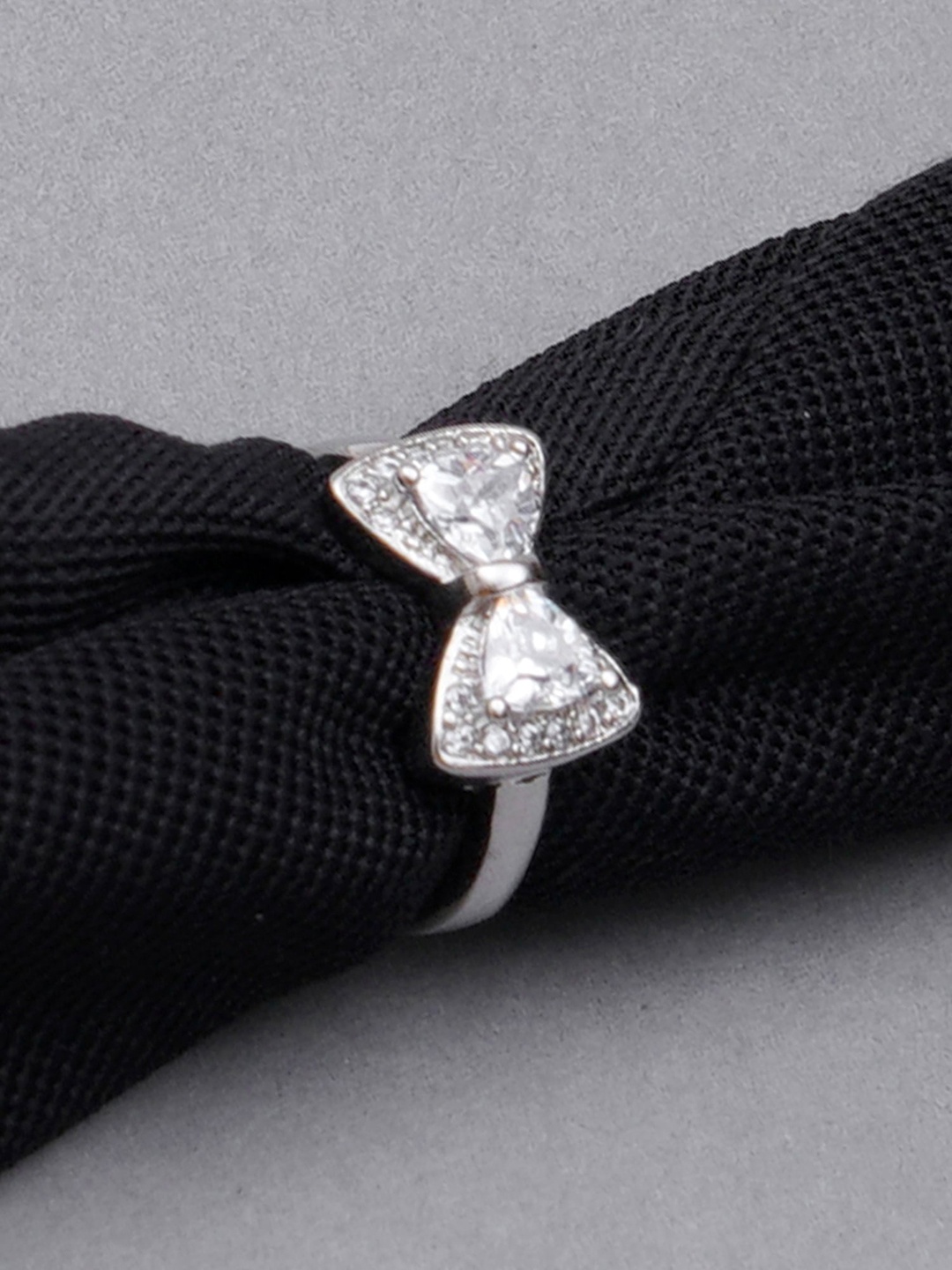 

KARATCART Woman Silver Bow Cut Elegant Austrian Crystal Adjustable Ring
