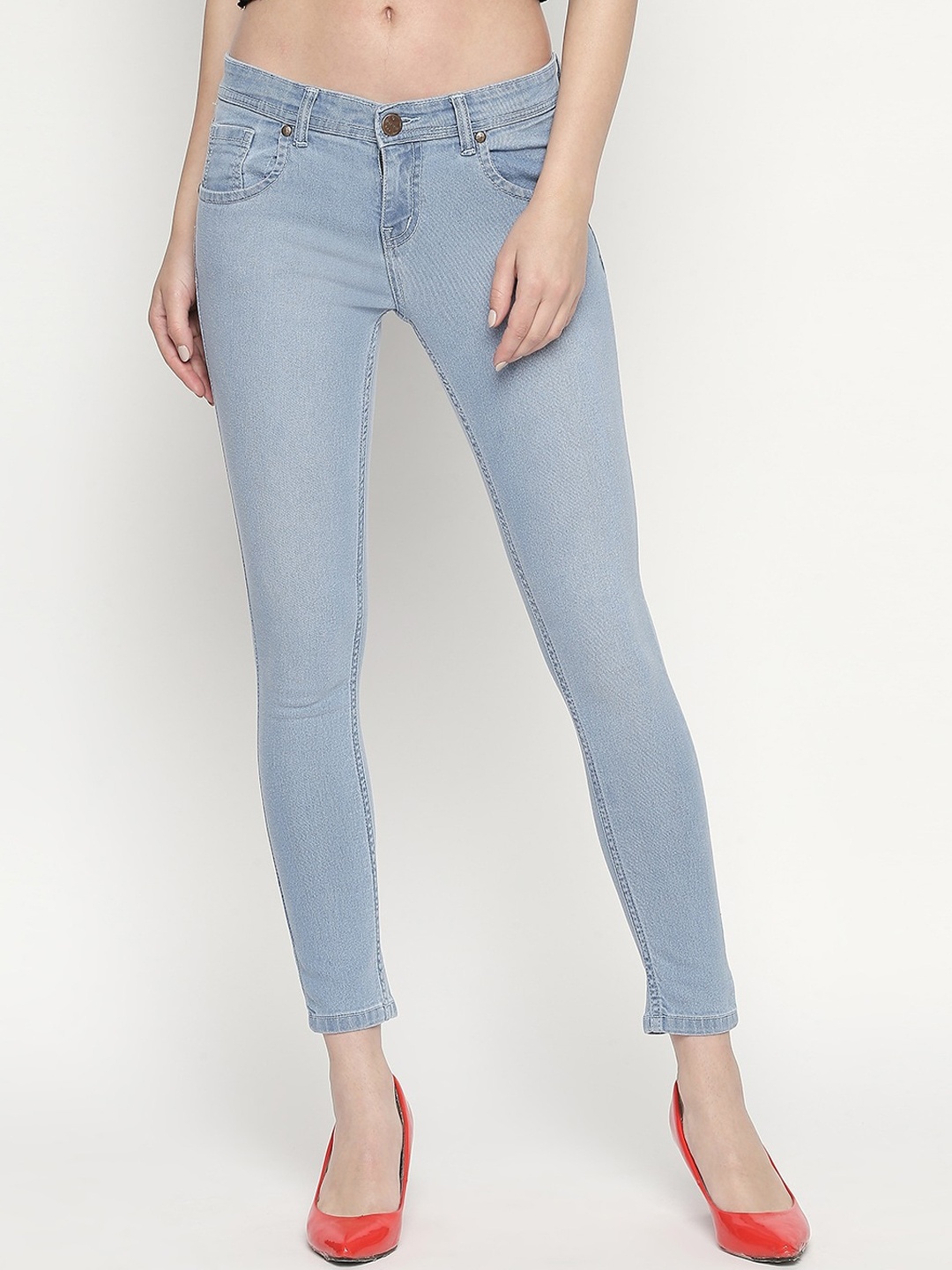 

High Star Women Plus Size Blue Slim Fit Low Distress Stretchable Jeans