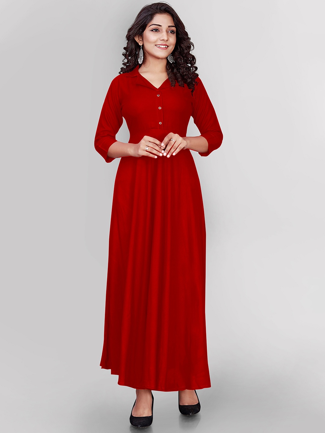 

Globon Impex Red Ethnic Maxi Dress