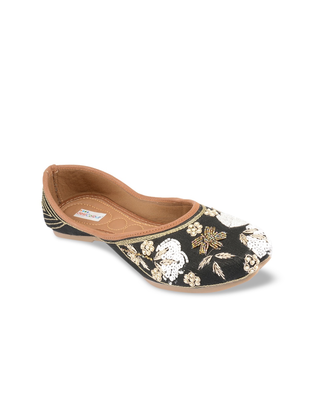 

DESI COLOUR Women Black Embellished Leather Ethnic Ballerinas Flats
