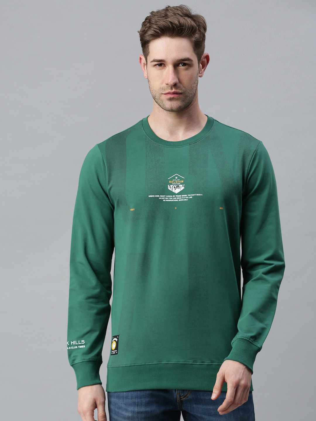 

SHOWOFF Men Green Striped Cotton Sweatshirt