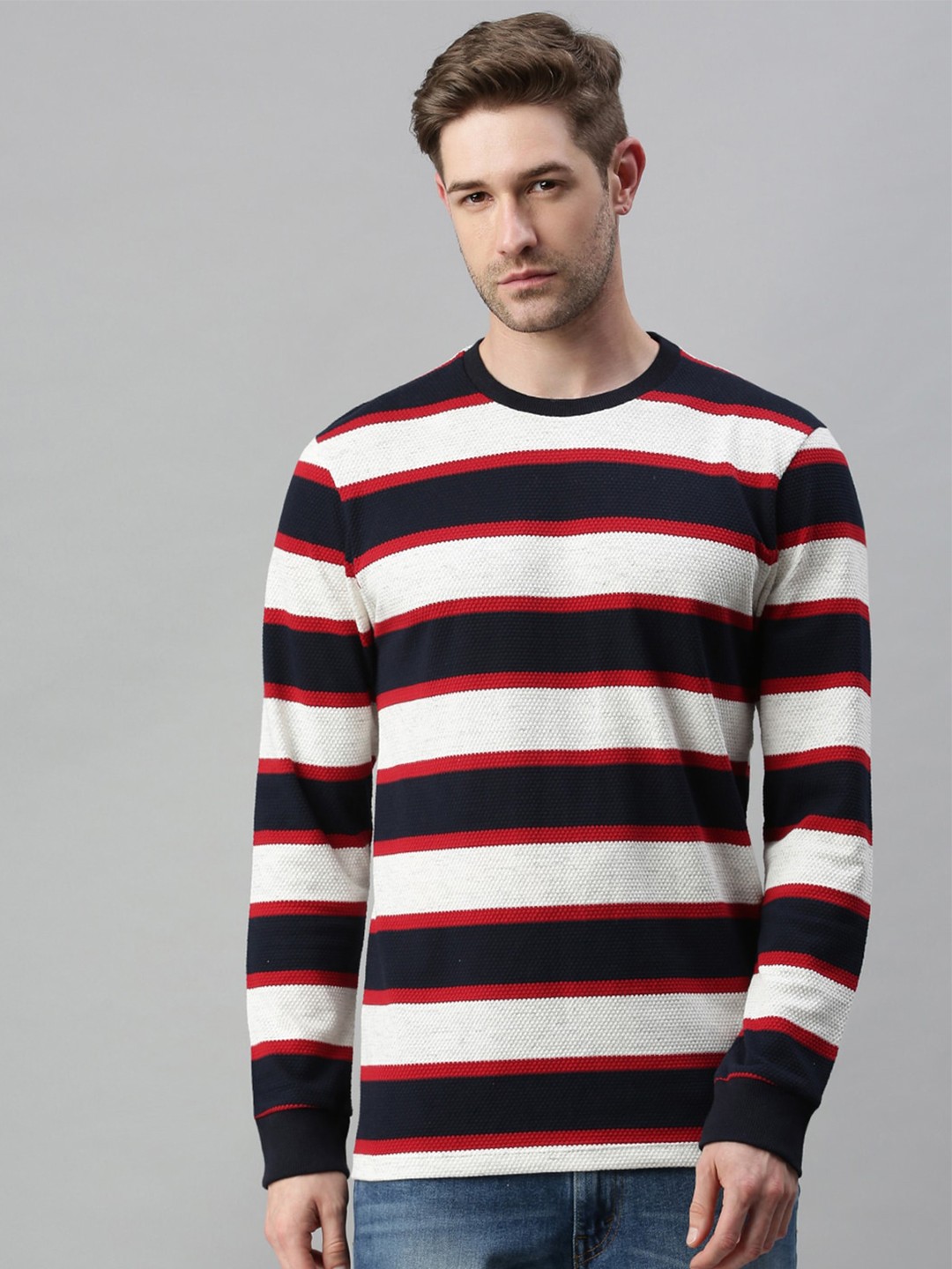 

SHOWOFF Men White & Red Striped Sweatshirt